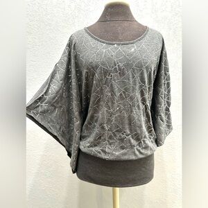 Women’s Oversized Dark Gray with Silver Sequence Geometric Tunic Split Sleeves